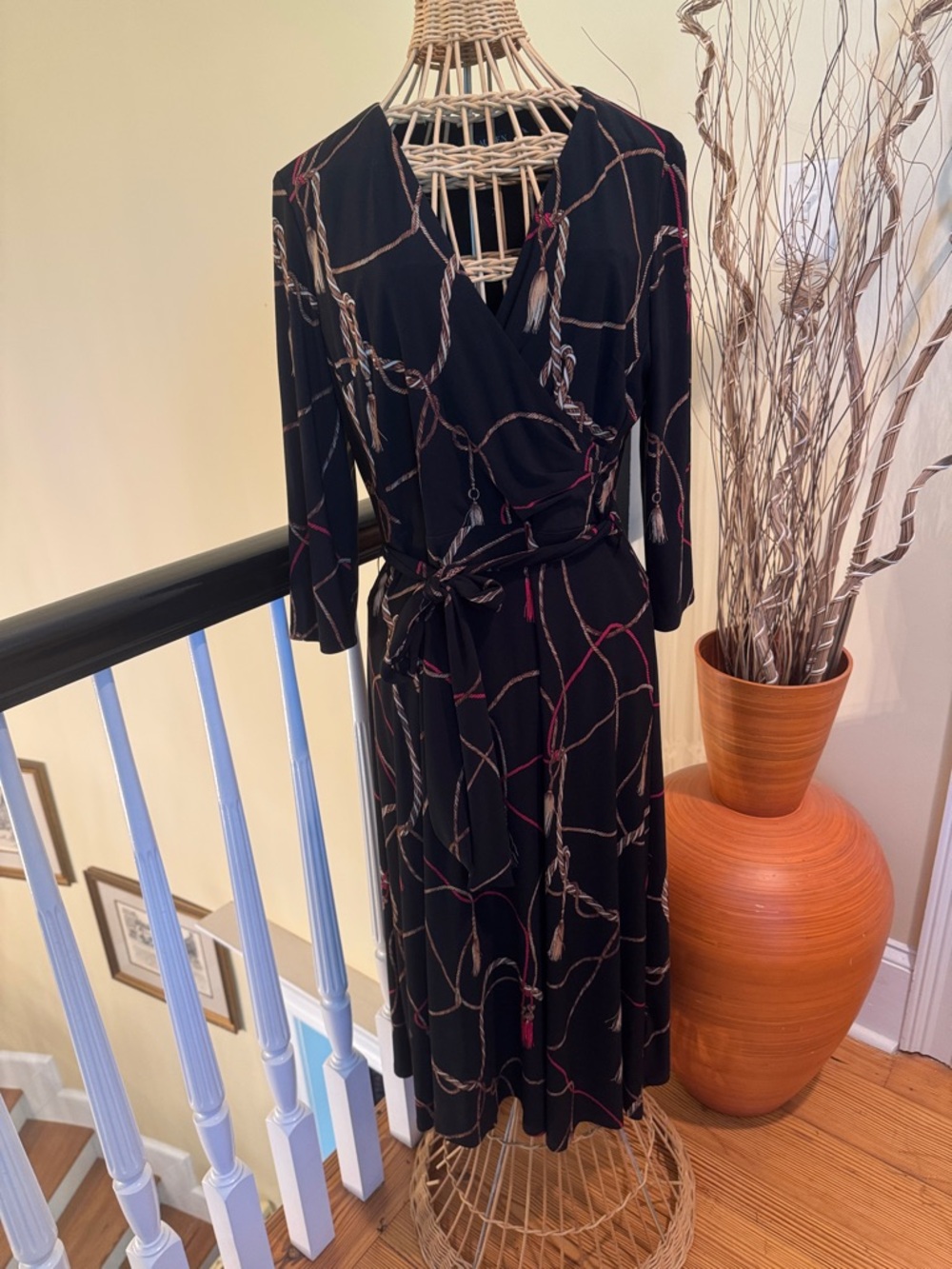 Ralph Lauren Black label dress in black red brown and white. rope with tassels
